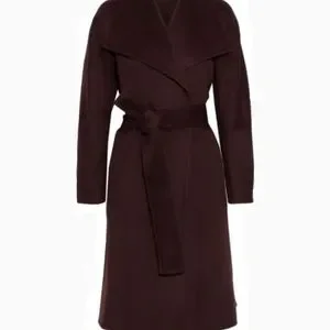 NWT VINCE Wool-Cashmere Drape-Front Belted Coat in black plum